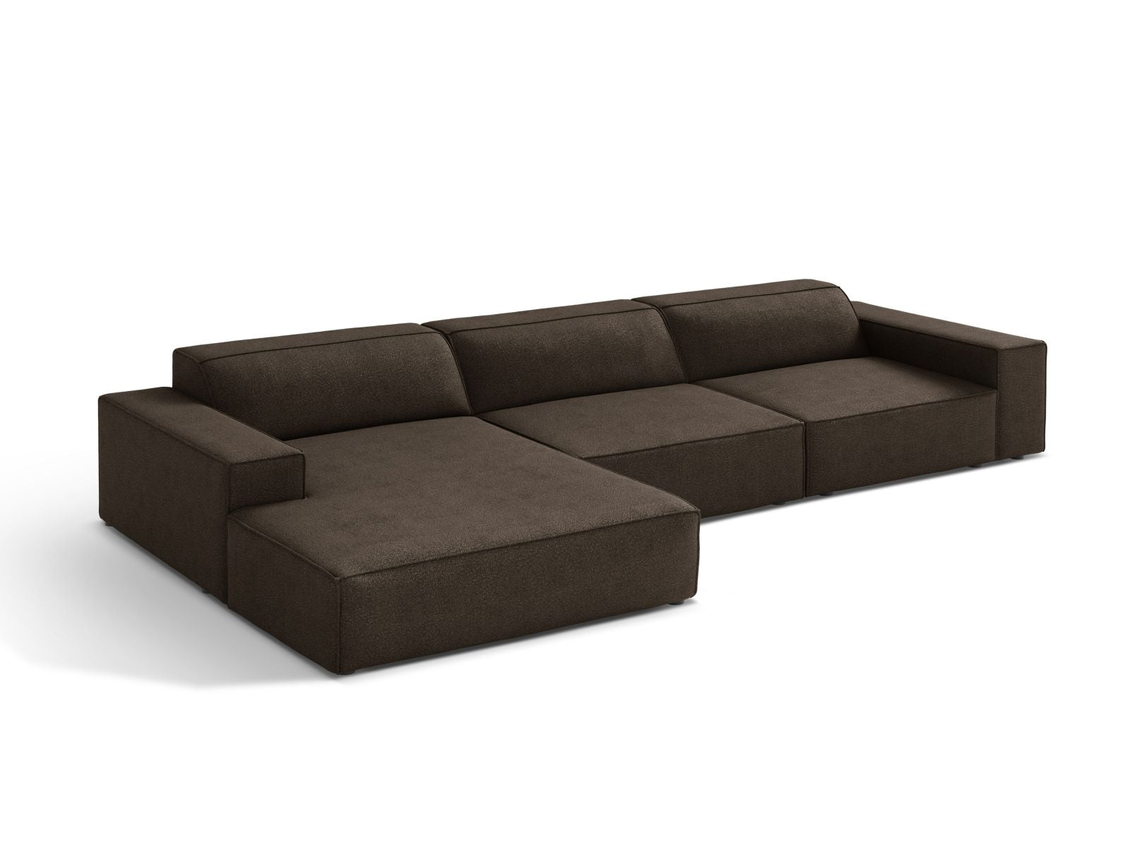 Elegantes Jodie Boucle Ecksofa links in Braun, 4-Sitzer, ideal für stilvolle Wohnräume, präsentiert von Micadoni.