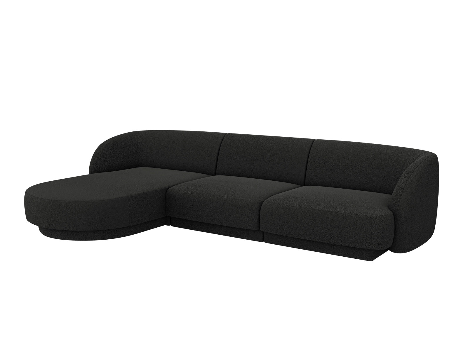 Elegantes Miley Boucle Ecksofa links, 4-Sitzer in stilvollem Schwarz, ideal für moderne Wohnräume, erhältlich bei KAQTU Design AG.