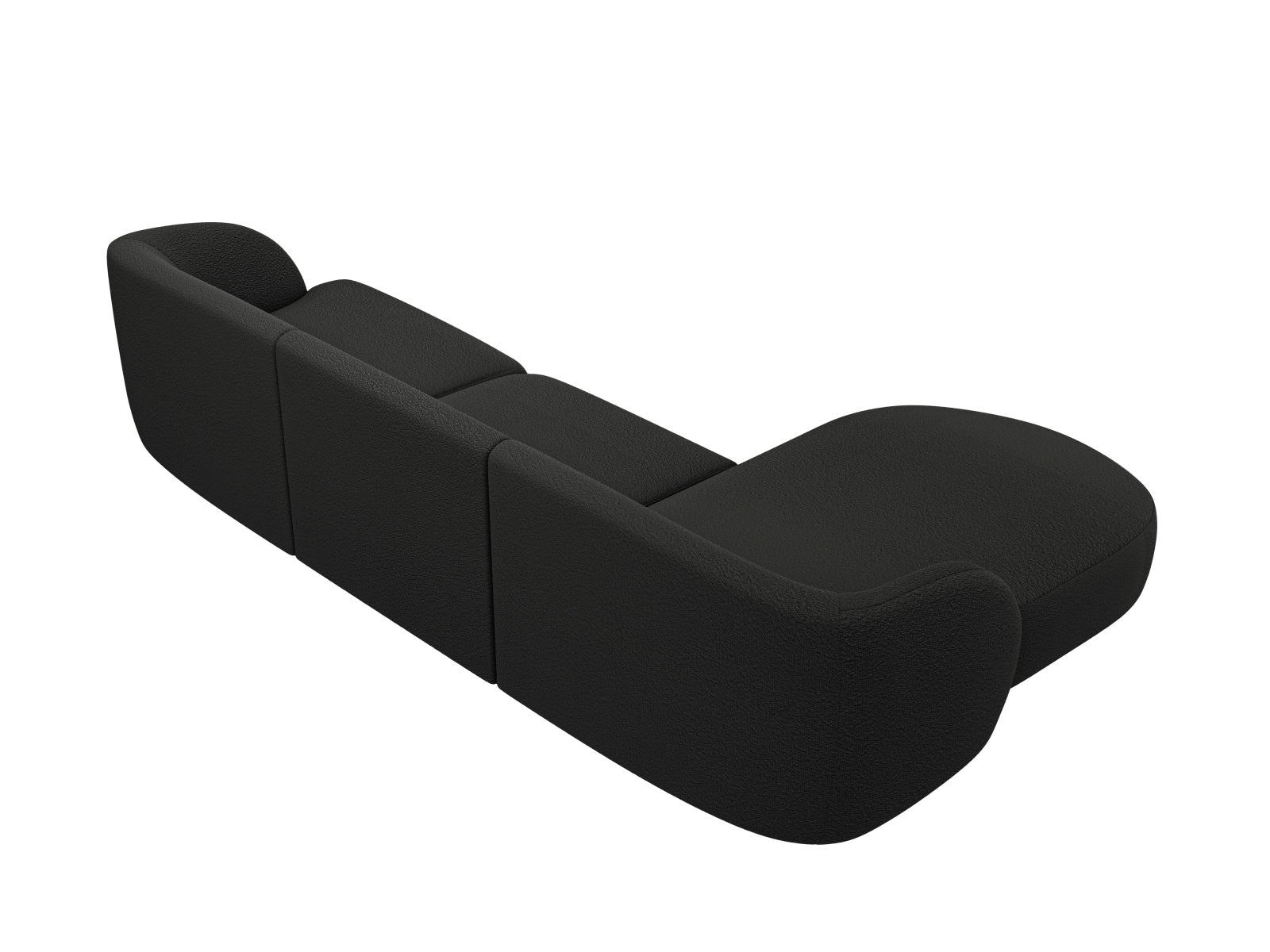 Gemütliches Miley Boucle Ecksofa links, 4-Sitzer in edlem Schwarz, perfekt für stilvolle Wohnzimmer und entspannte Abende.
