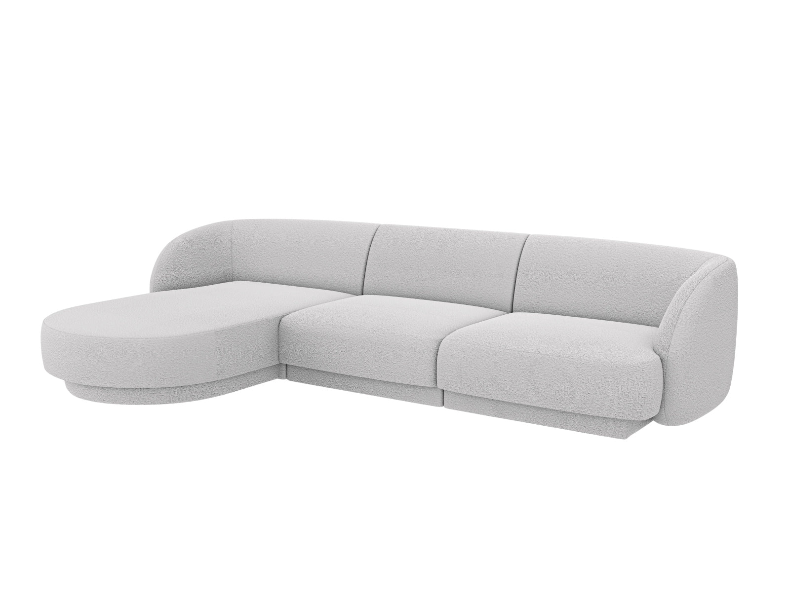 Stylisches Miley Boucle Ecksofa links, 4-Sitzer in hellem Grau, ideal für moderne Wohnräume, präsentiert von Micadoni.