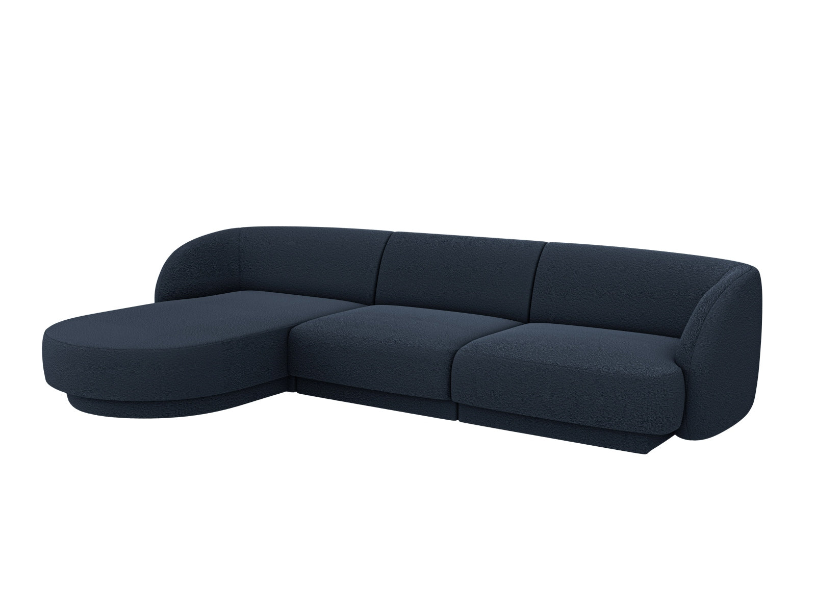 Elegantes Miley Boucle Ecksofa links, 4-Sitzer in Dunkelblau, ideal für stilvolle Wohnräume. Hochwertige Verarbeitung von Micadoni.
