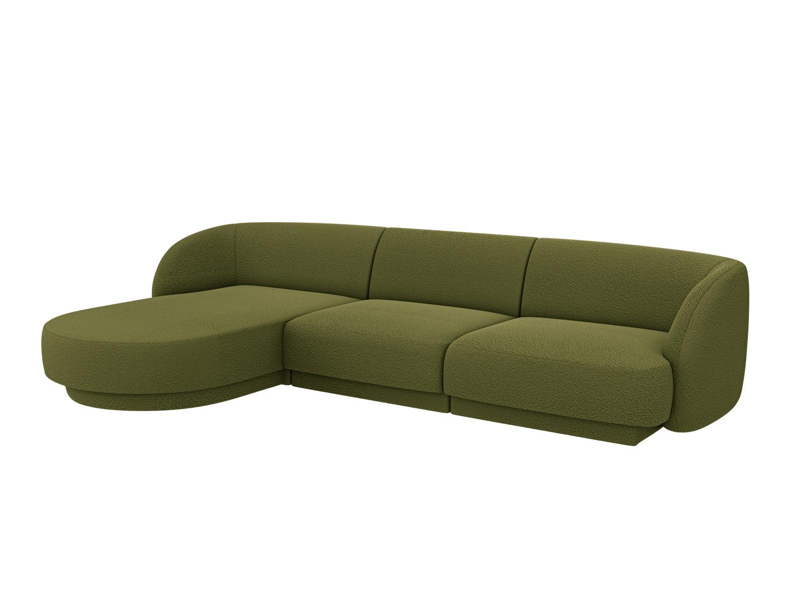 Elegantes Miley Boucle Ecksofa links in Dunkeloliv, 4-Sitzer, ideal für stilvolle Wohnräume, erhältlich bei KAQTU Design AG.