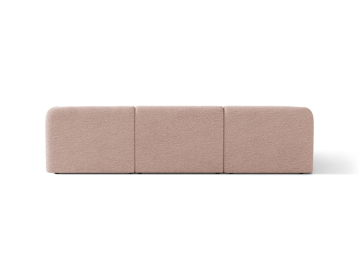 Miley Linkes Ecksofa von Micadoni, L-Sofa links in Dunkelbeige mit Bluvel-Stoffbezug und schwarzen Kunststoffbeinen, Frontalansicht.