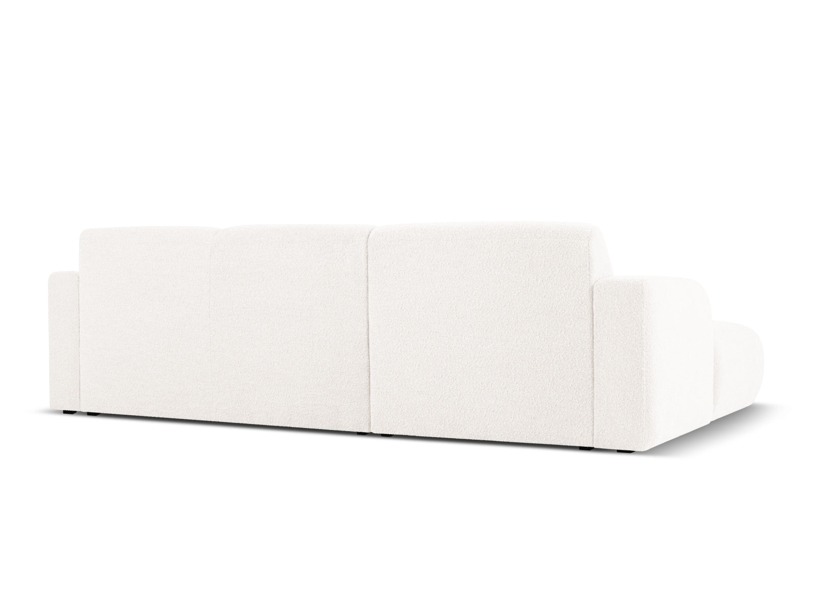 Modernes L-Sofa Molino Boucle links für 4 Personen in edlem Weiß, perfekt für stilvolle Wohnzimmer und gemütliche Zusammenkünfte.
