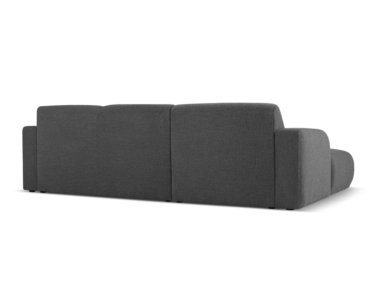 Modernes L-Sofa links Molino Boucle für 4 Personen in edlem Dunkelgrau, perfekt für stilvolle Wohnräume und gemütliche Abende.