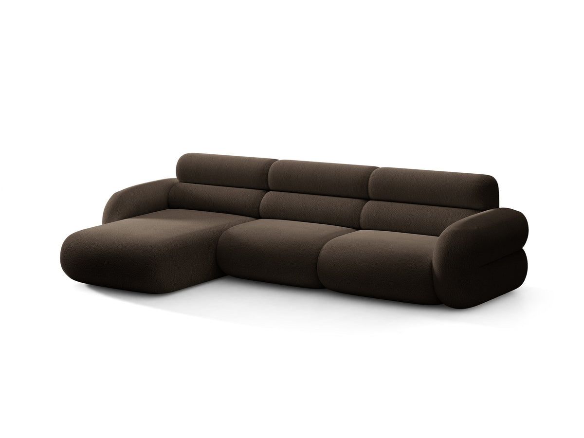 Linkes L-Ecksofa Neo von Micadoni in Dunkles Olivgrün, mit hoher Rückenlehne, schwarzen Kunststoffbeinen und tiefer gepolsterter Sitzfläche.