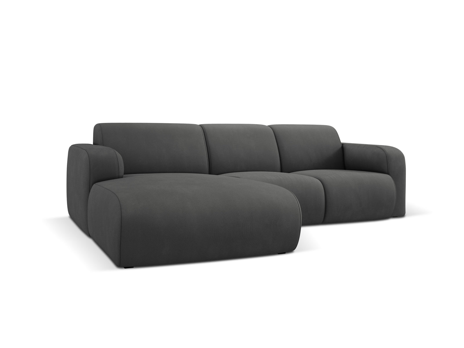 Stylisches Molino Ecksofa links für 4 Personen in Dunkelgrau, ideal für moderne Wohnräume. Hochwertige Verarbeitung von Micadoni.