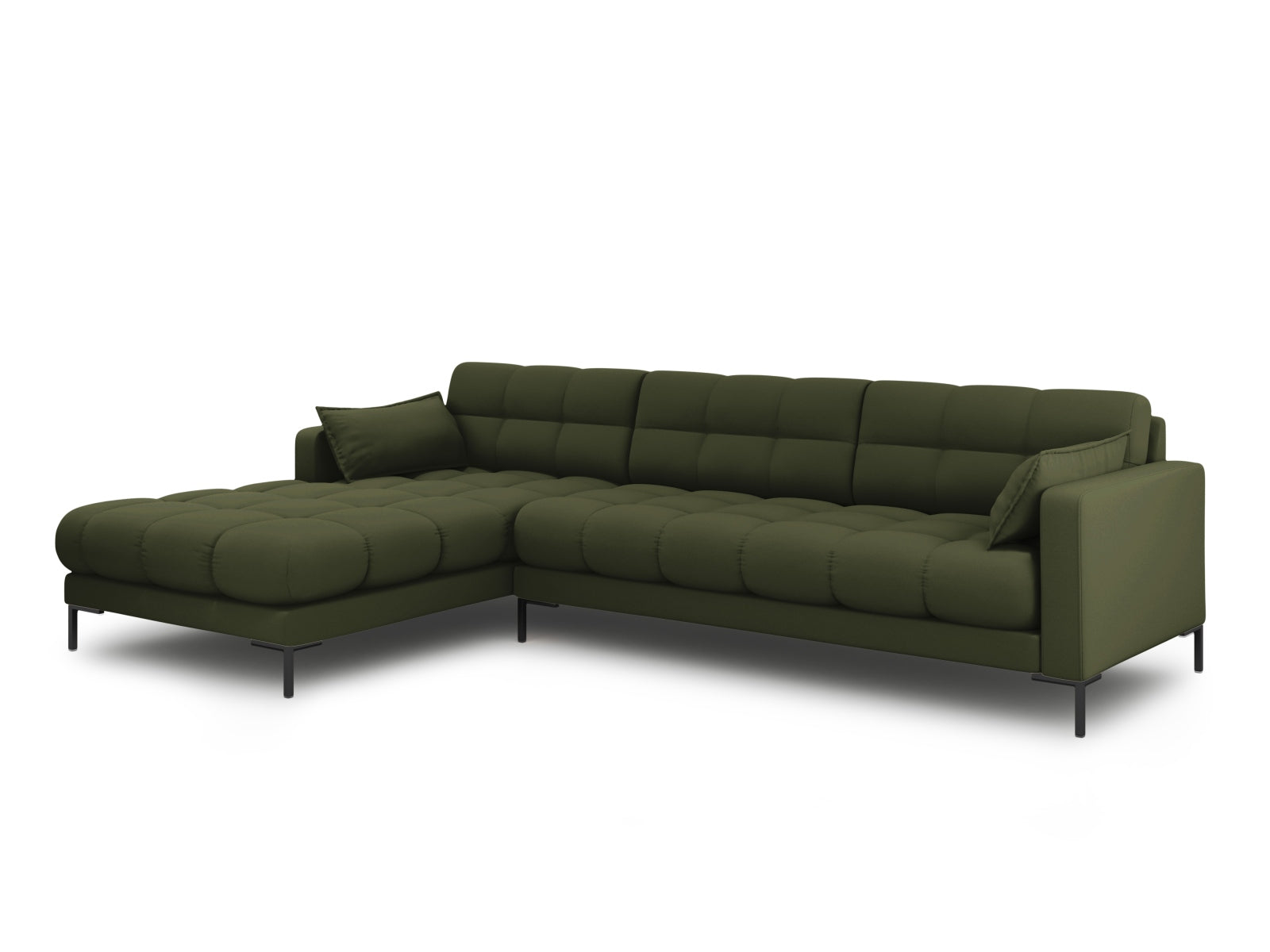 Stylisches Mamaia Ecksofa links, 5-Sitzer in elegantem Grün und Schwarz, ideal für moderne Wohnräume, von Micadoni.