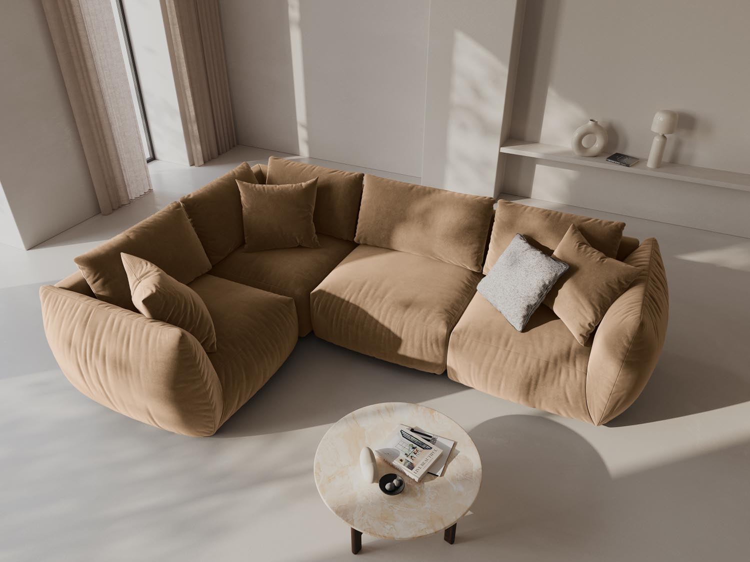Entdecken Sie das Chris Velour links Ecksofa 4 Sitzer von Micadoni – elegantes Design, optimaler Sitzkomfort und vielseitige Anpassungsmöglichkeiten für Ihr Zuhause!