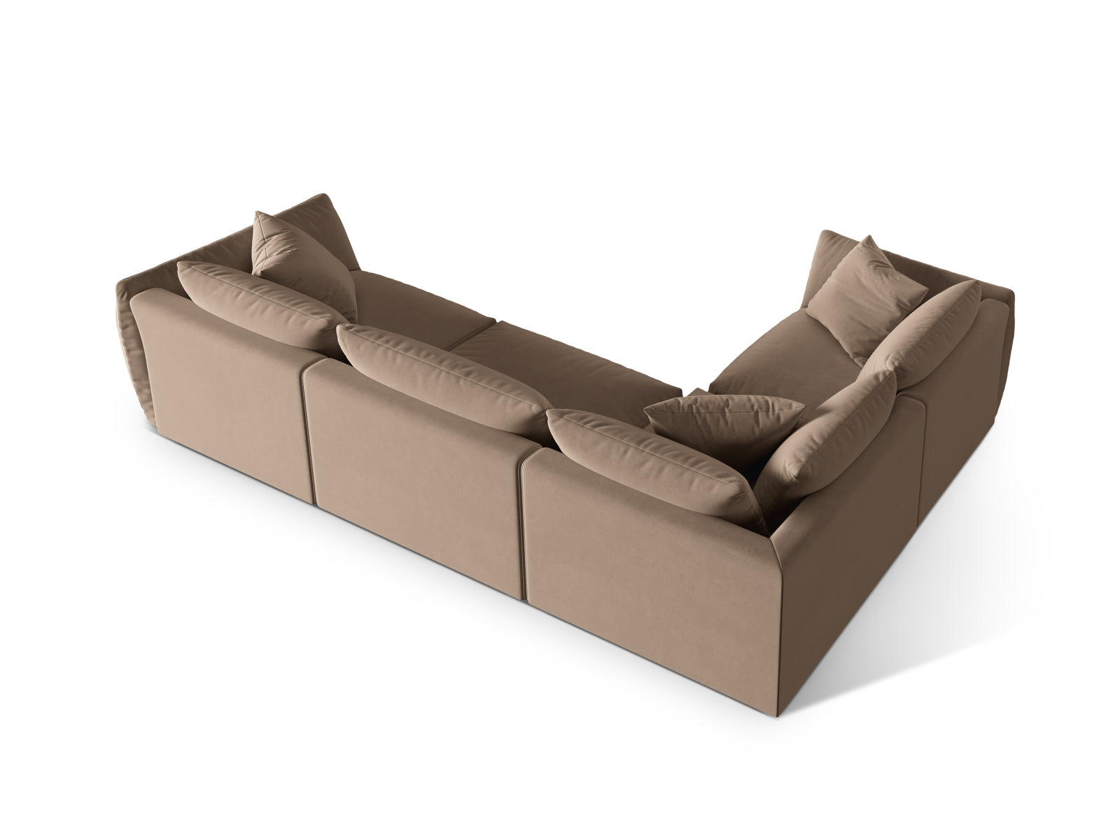 Elegantes Chris Velour Ecksofa in warmem Braun, ideal für stilvolle Wohnräume. Geräumiges 4-Sitzer Design von Micadoni.