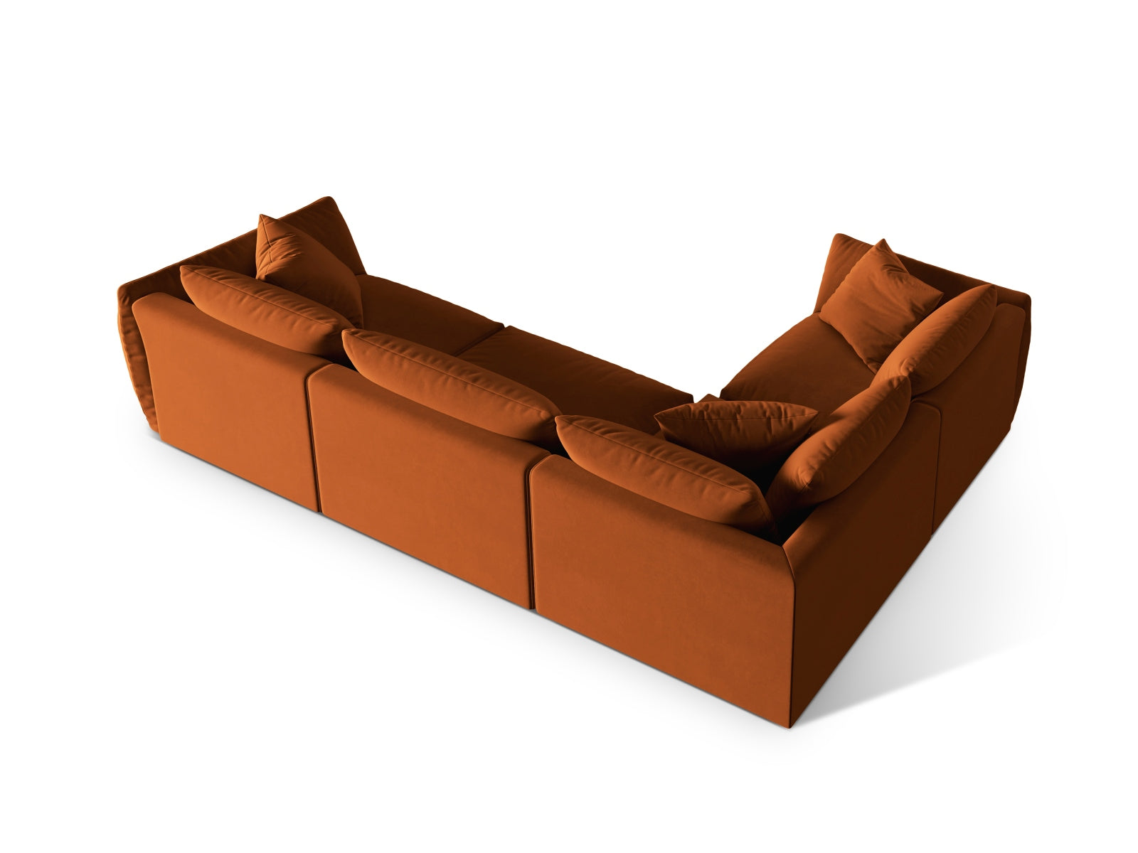 Elegantes Chris Velour Ecksofa in sanftem Terracotta, ideal für stilvolle Wohnräume. Geräumiges 4-Sitzer Design von Micadoni.