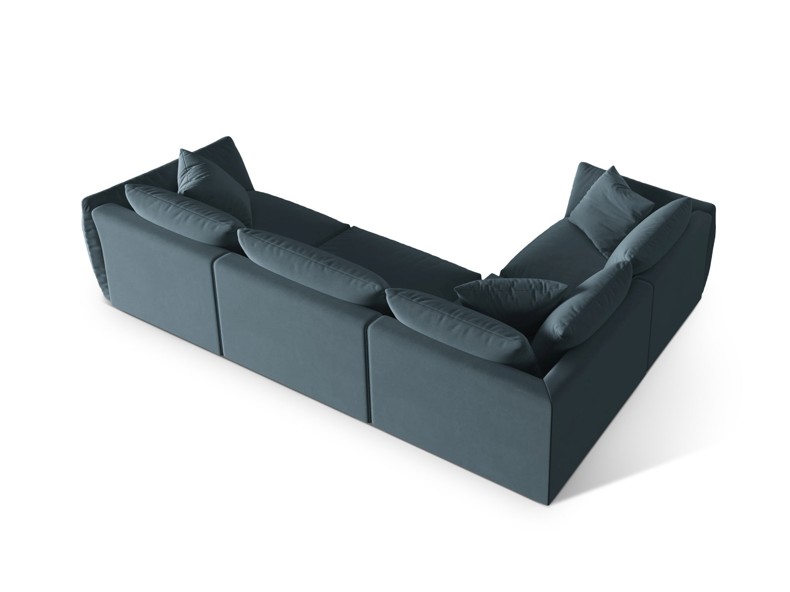 Elegantes Chris Velour Ecksofa in zartem Pastellblau, ideal für stilvolle Wohnräume. Großzügiges 4-Sitzer Design von Micadoni.