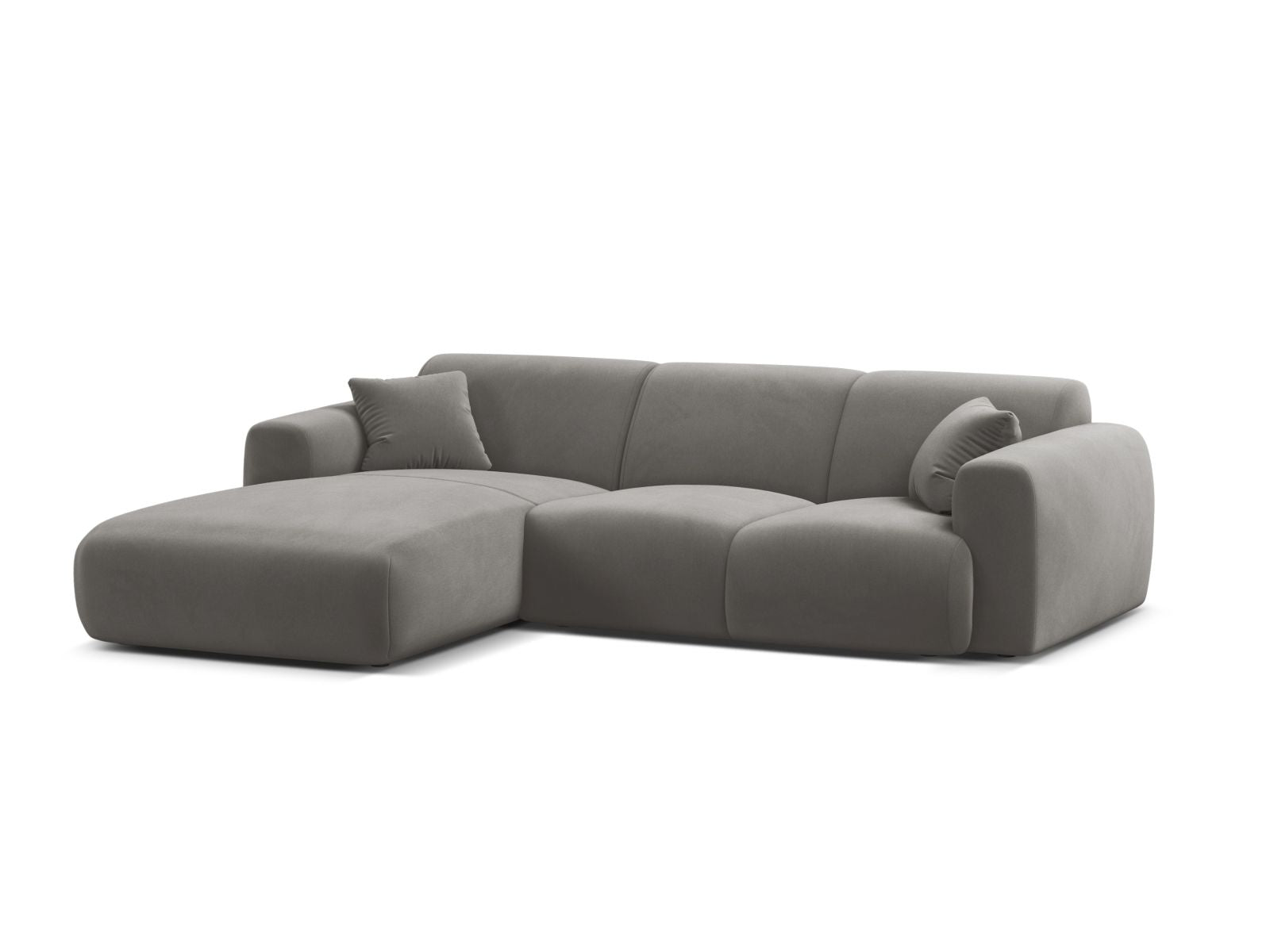 Elegantes Molino Velour Ecksofa in Grau, linksseitig, ideal für stilvolle Wohnräume. Komfortables 4-Sitzer Design von Micadoni.