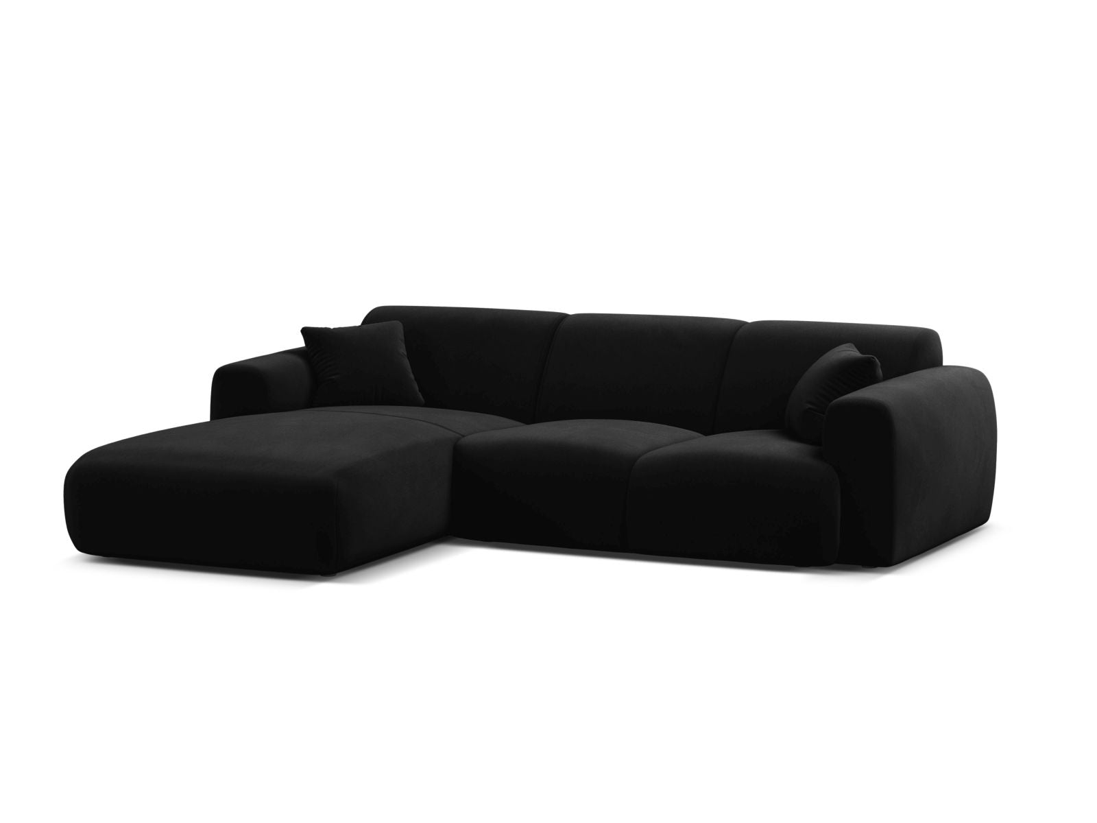 Elegantes Molino Velour Ecksofa in Schwarz, ideal für stilvolle Wohnräume. Komfortables 4-Sitzer Design von Micadoni.