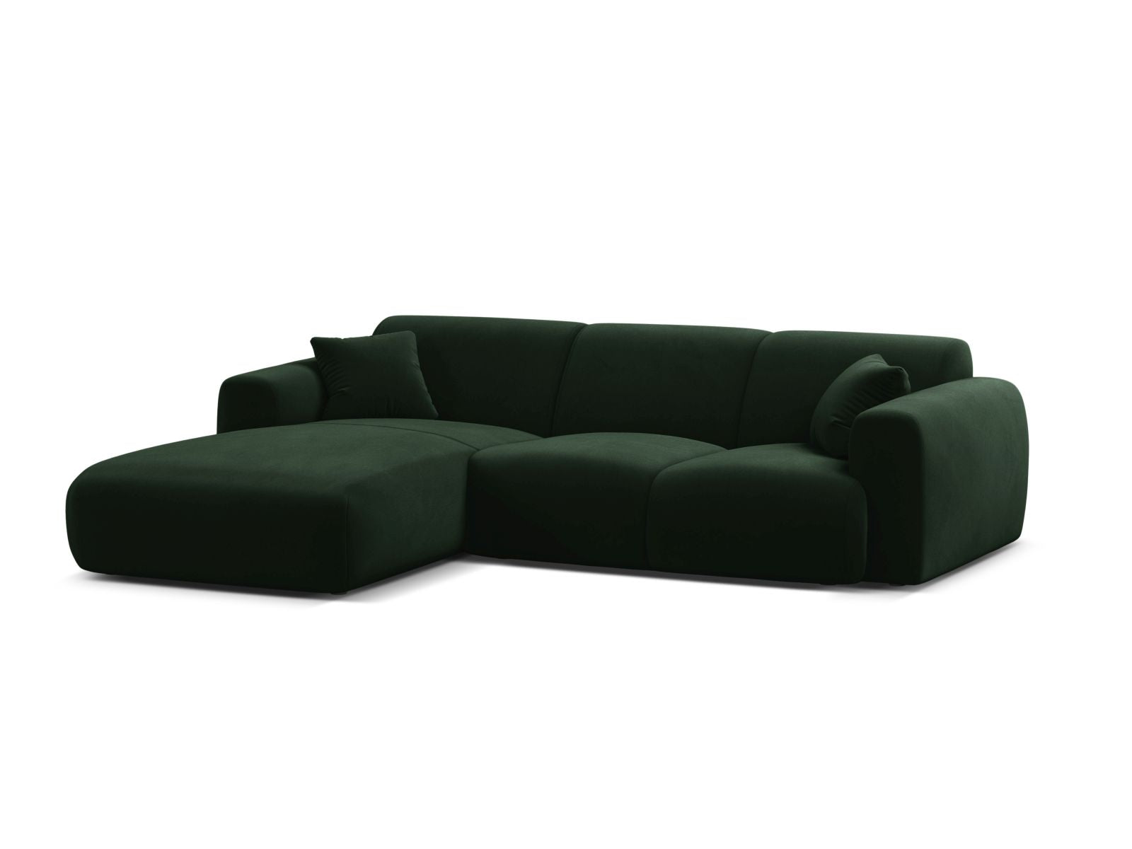 Elegantes Molino Velour Ecksofa in Bottle Green-Casino, ideal für stilvolle Wohnräume, präsentiert von Micadoni.