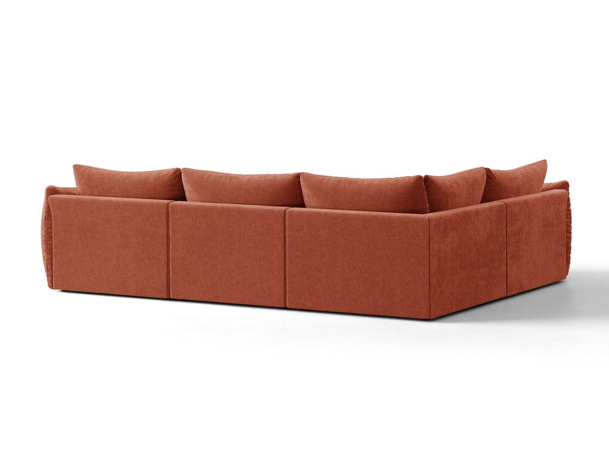 Modulares Ecksofa links Bloom von Micadoni in leichtem Beige, Veloursstoff Casino Pearl, schwarze Kunststoffbeine, tiefe Sitzfläche.