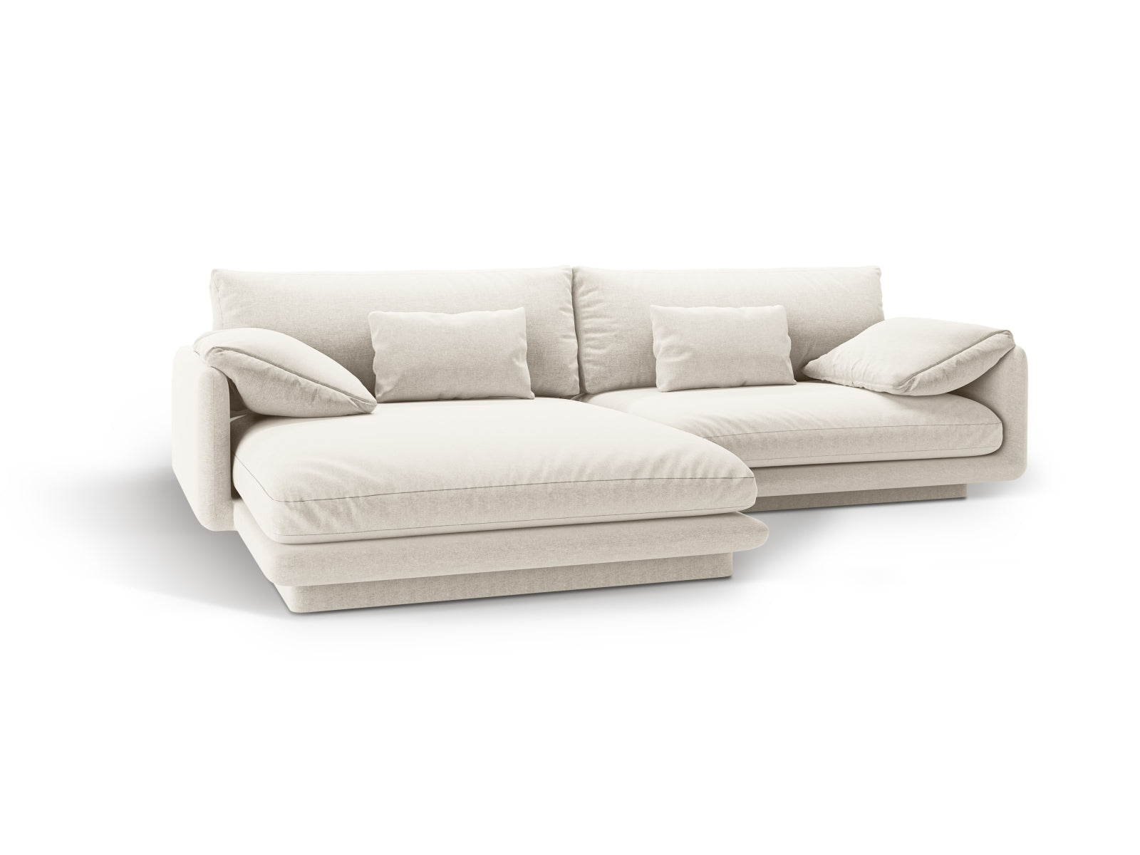 Elegantes Torino Ecksofa links in zartem Ivory-Wind, ideal für stilvolle Wohnräume. Großzügiges 4-Sitzer L-Sofa von Micadoni.
