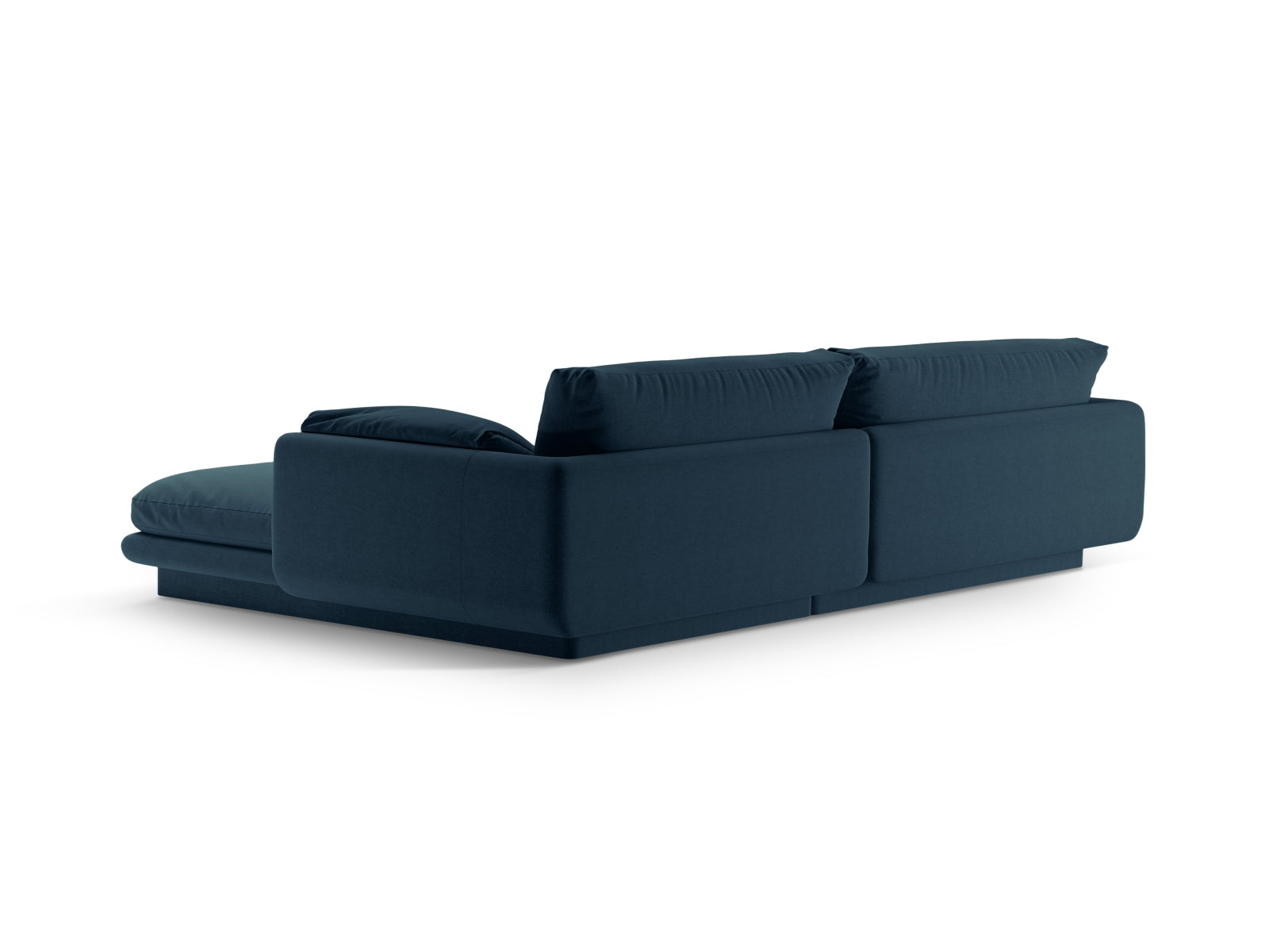 Modernes Torino Ecksofa links in tiefem Navy Blue, perfekt für gemütliche Wohnzimmer. Geräumiges 4-Sitzer L-Sofa von Micadoni.