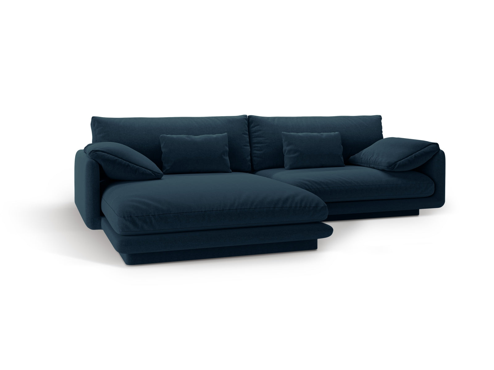 Elegantes Torino Ecksofa links in stilvollem Navy Blue, ideal für entspannte Abende. Geräumiges 4-Sitzer L-Sofa von Micadoni.
