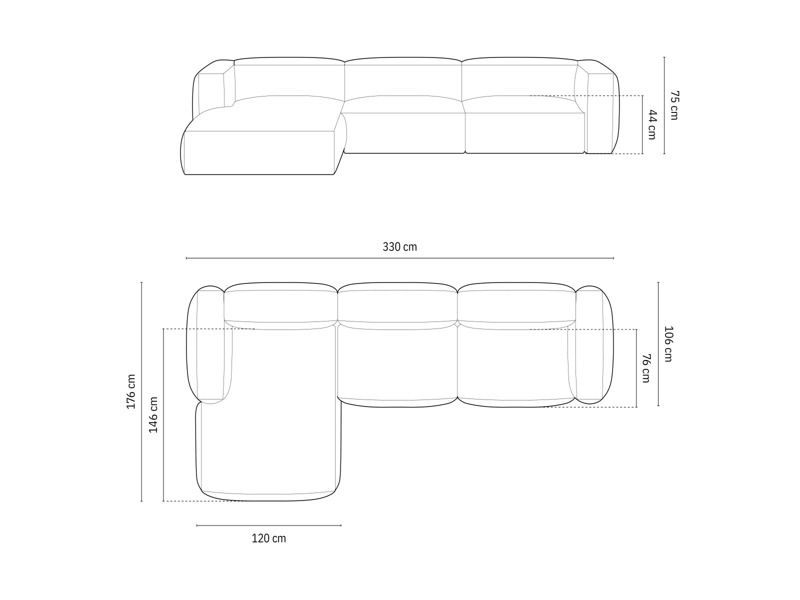 Martina Modulares Ecksofa links 3 Sitzer in Brick präsentiert im Onlineshop von KAQTU Design AG. Ecksofa links ist von Micadoni