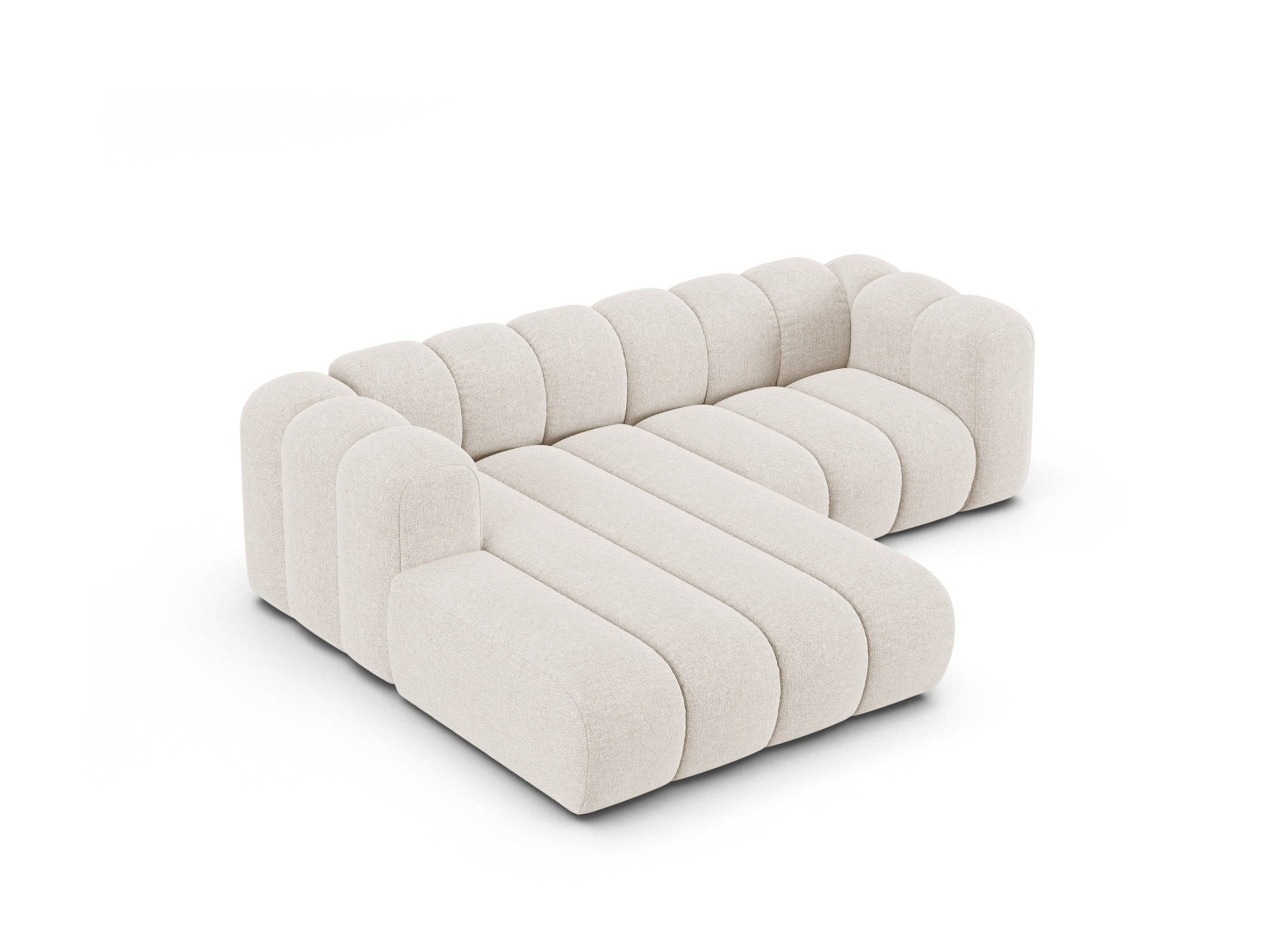 Stilvolles, modulares L-Sofa in sanftem Beige, linksseitiger 3-Sitzer von Micadoni, ideal für gemütliche und moderne Wohnräume.