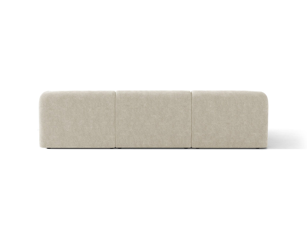 Miley Linkes Ecksofa von Micadoni, L-Sofa links in Dunkelbeige mit Bluvel-Stoffbezug und schwarzen Kunststoffbeinen, Frontalansicht.