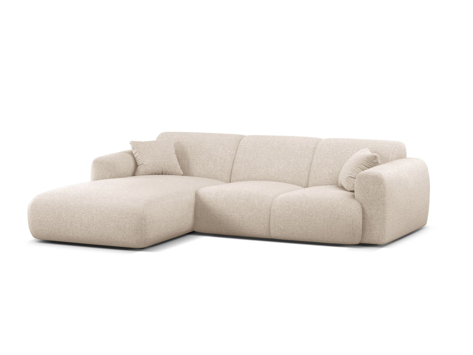 Stylisches 4-Sitzer Ecksofa links Molino in sanftem Beige, ideal für moderne Wohnräume, präsentiert von Micadoni.