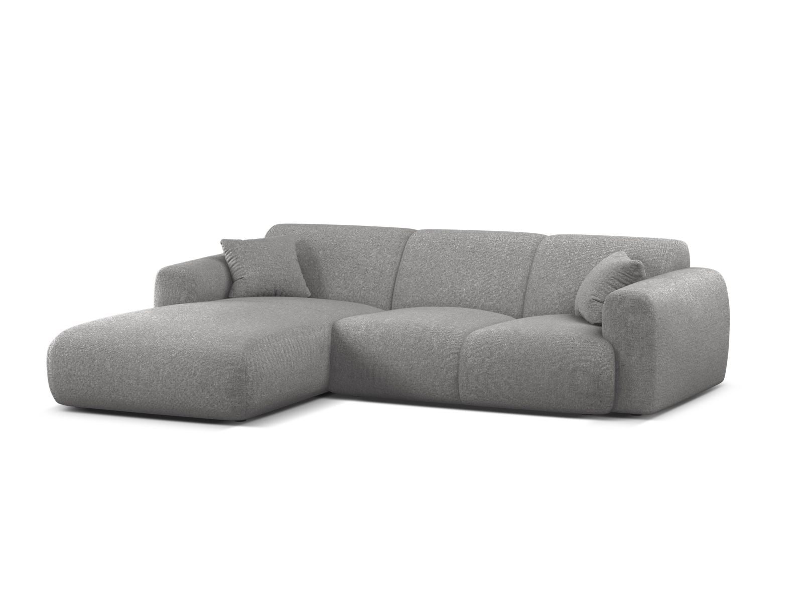 Stylisches 4-Sitzer Ecksofa links Molino in hellem Grau, ideal für moderne Wohnräume, präsentiert von Micadoni.