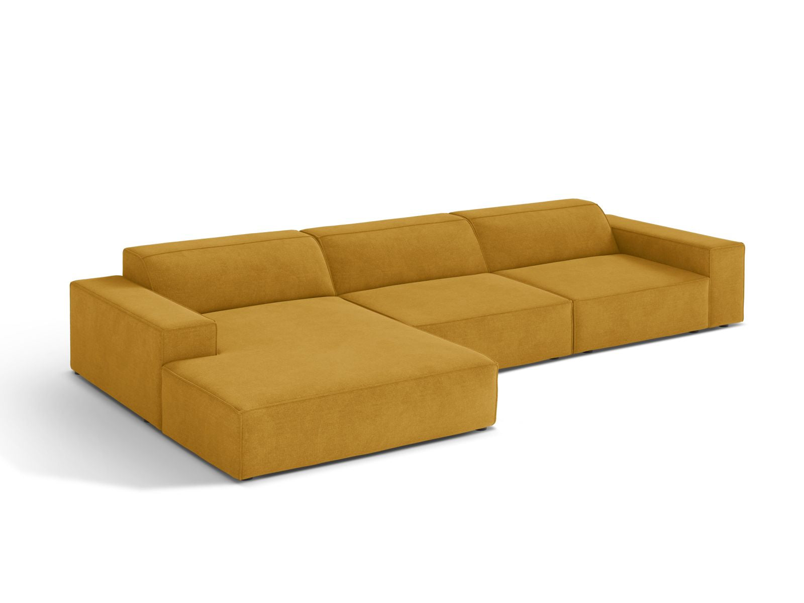 Modulares 4-Sitzer Ecksofa Jodie in strahlendem Gelb, ideal für stilvolle Wohnräume, präsentiert von Micadoni.