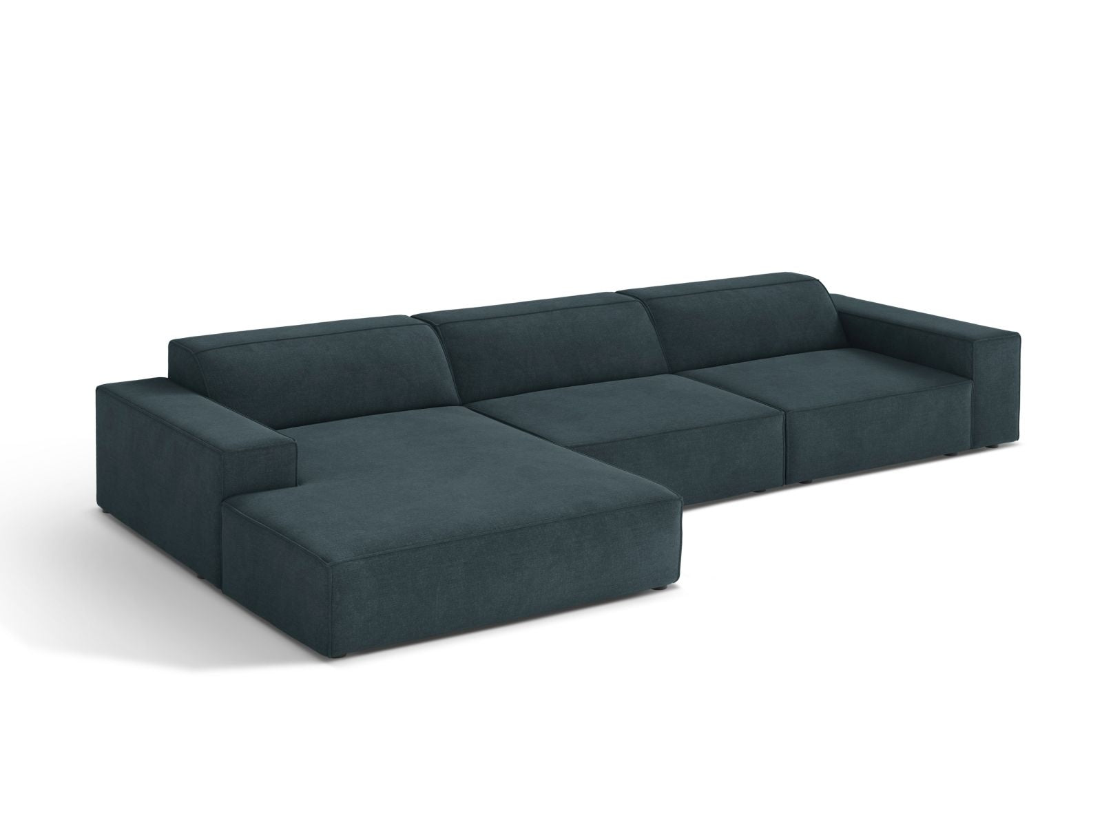 Modulares 4-Sitzer Ecksofa Jodie in tiefem Petrol, stilvoll und komfortabel, ideal für moderne Wohnräume, erhältlich bei KAQTU Design AG.