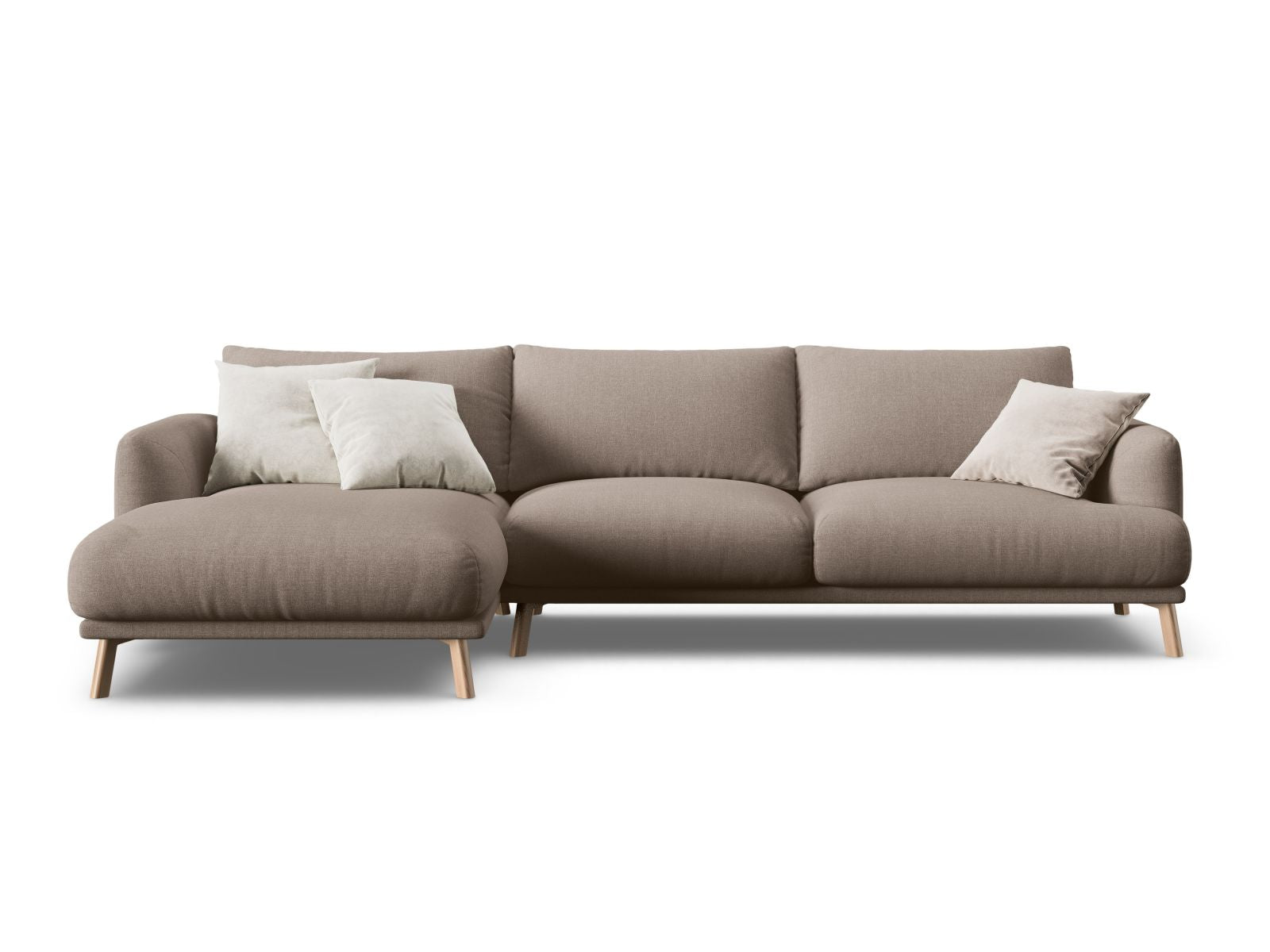 Elegantes 4-Sitzer Ecksofa links Naomi in luxuriösem Cappuccino-Liberty, ideal für entspannte Abende und modernes Wohndesign.