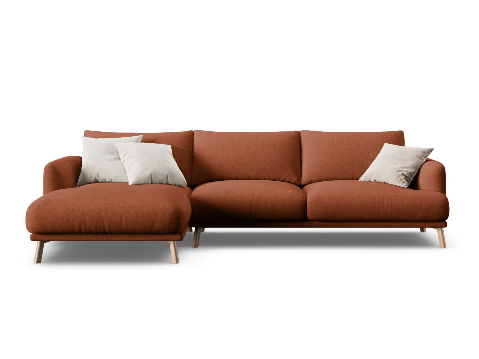 Modernes 4-Sitzer Ecksofa links Naomi in ansprechendem Brick-Liberty Design, ideal für gemütliche und stilvolle Wohnräume.