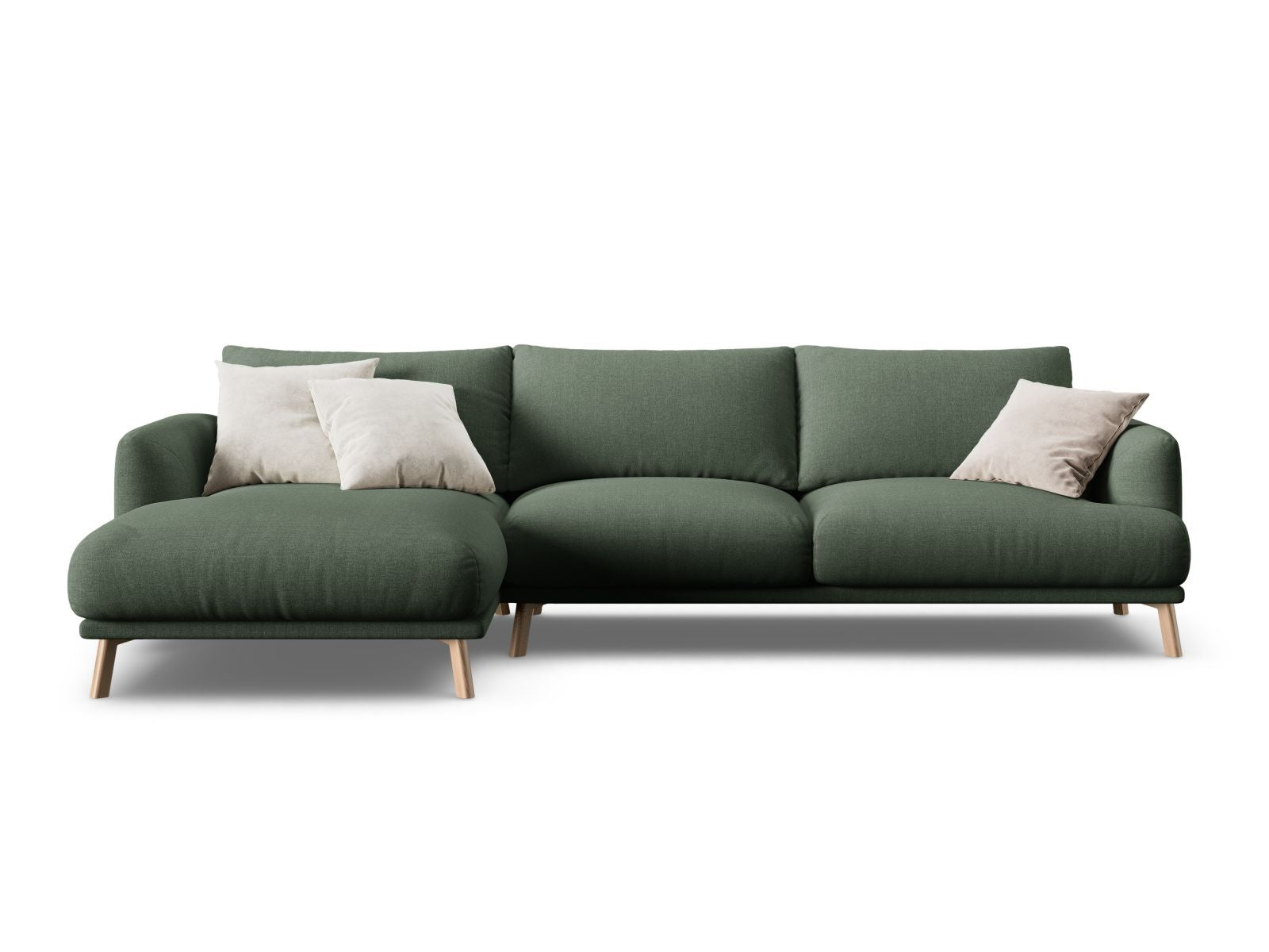 Modernes 4-Sitzer Ecksofa links Naomi in ansprechendem Moss Green, ideal für stilvolle Einrichtung und entspannte Stunden.