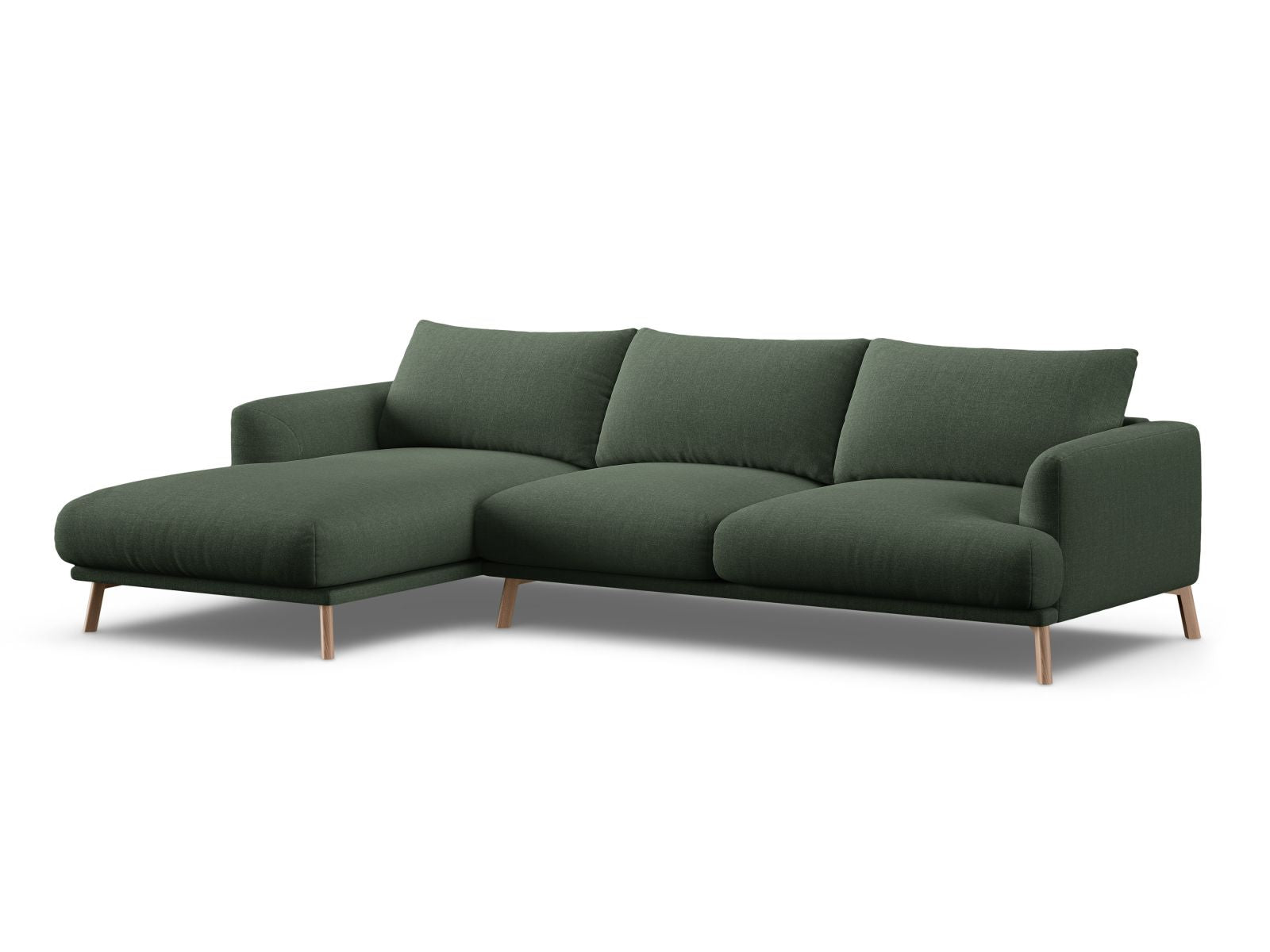 Elegantes 4-Sitzer Ecksofa links Naomi in trendigem Moss Green, perfekt für gemütliche Abende und stilvolle Wohnräume.