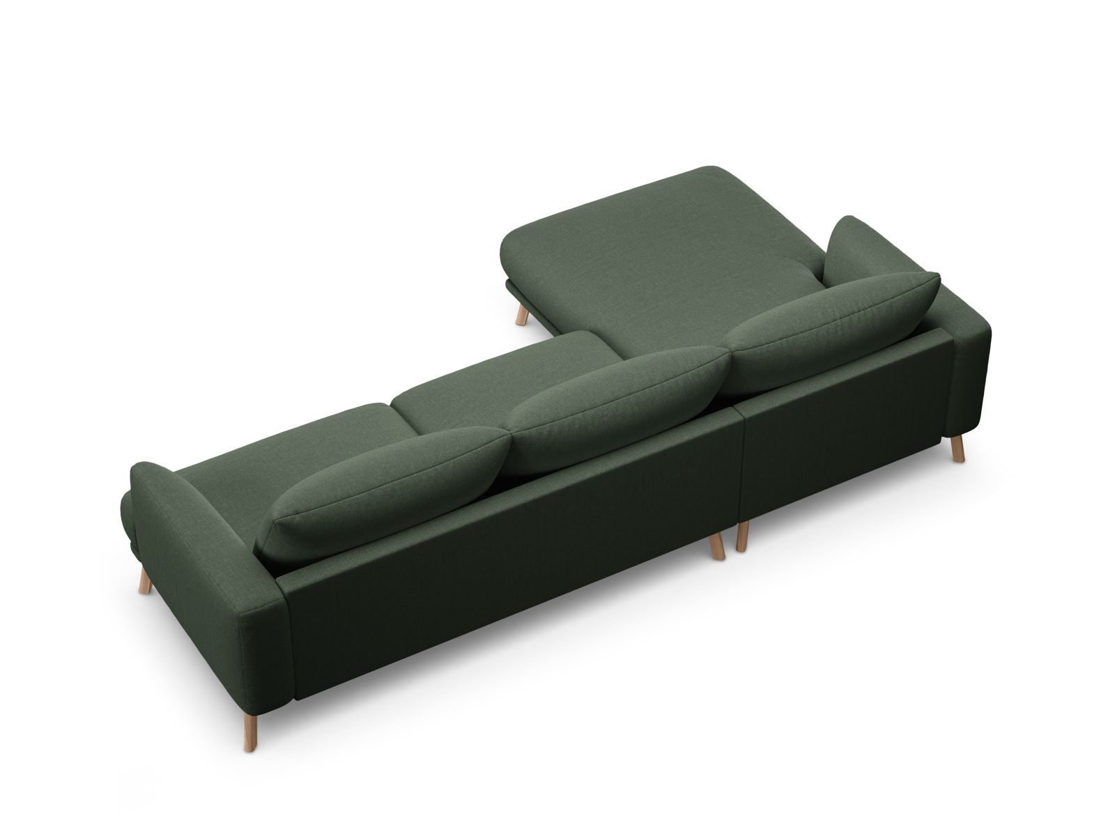 Elegantes 4-Sitzer Ecksofa links Naomi in trendigem Moss Green, perfekt für gemütliche Abende und stilvolle Wohnräume.