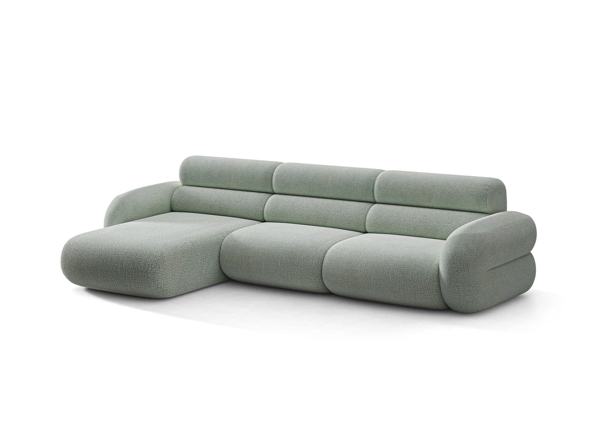 Linkes L-Ecksofa Neo von Micadoni in Dunkles Olivgrün, mit hoher Rückenlehne, schwarzen Kunststoffbeinen und tiefer gepolsterter Sitzfläche.