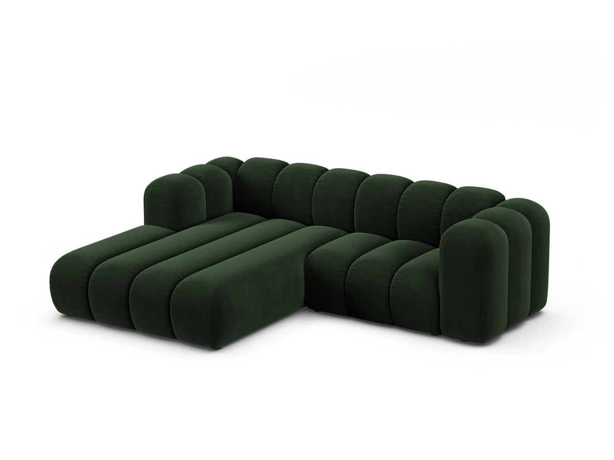 Lupine Linkes Ecksofa von Micadoni in Beige, L-förmiges Ecksofa mit Samtstoff Venus, schwarzen Kunststoffbeinen, Ausrichtung links.