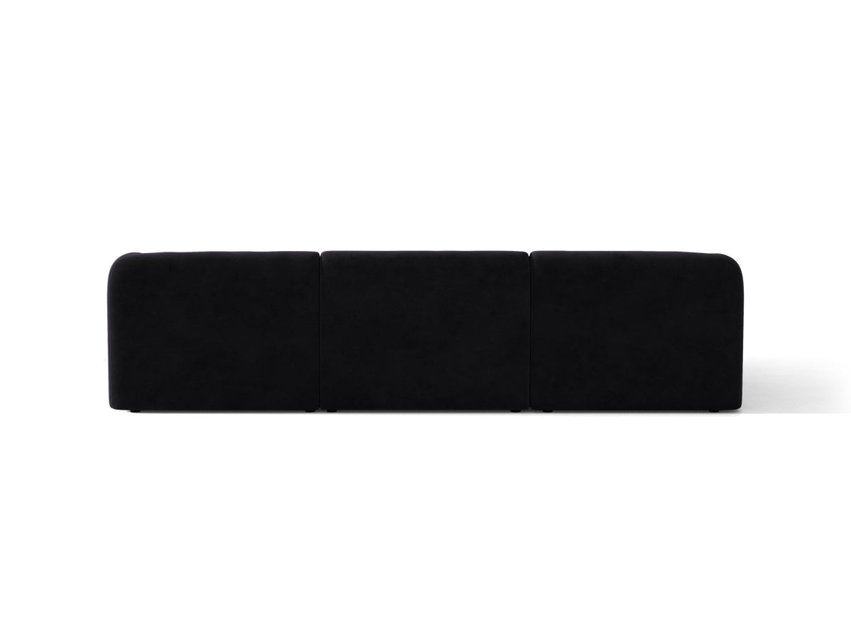 Miley Linkes Ecksofa von Micadoni, L-Sofa links in Dunkelbeige mit Bluvel-Stoffbezug und schwarzen Kunststoffbeinen, Frontalansicht.