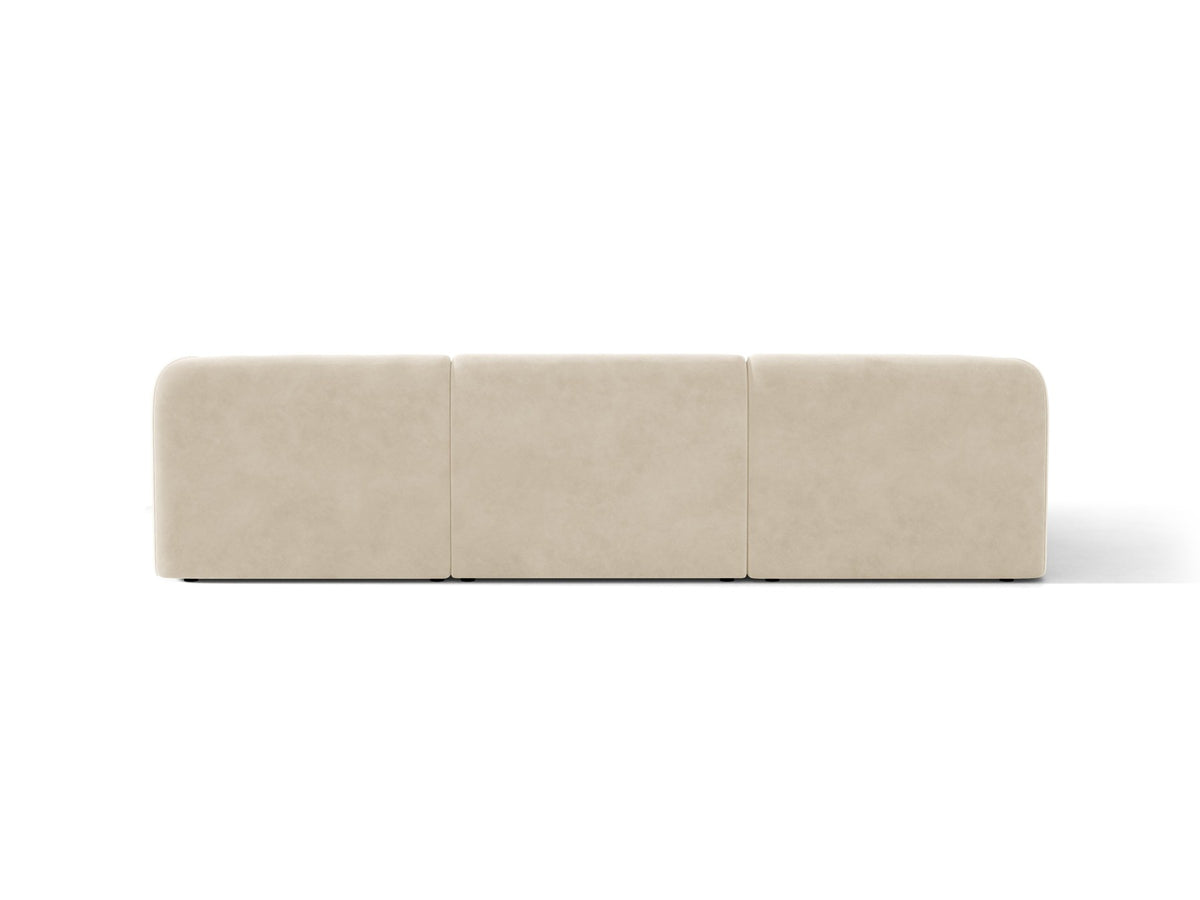 Miley Linkes Ecksofa von Micadoni, L-Sofa links in Dunkelbeige mit Bluvel-Stoffbezug und schwarzen Kunststoffbeinen, Frontalansicht.