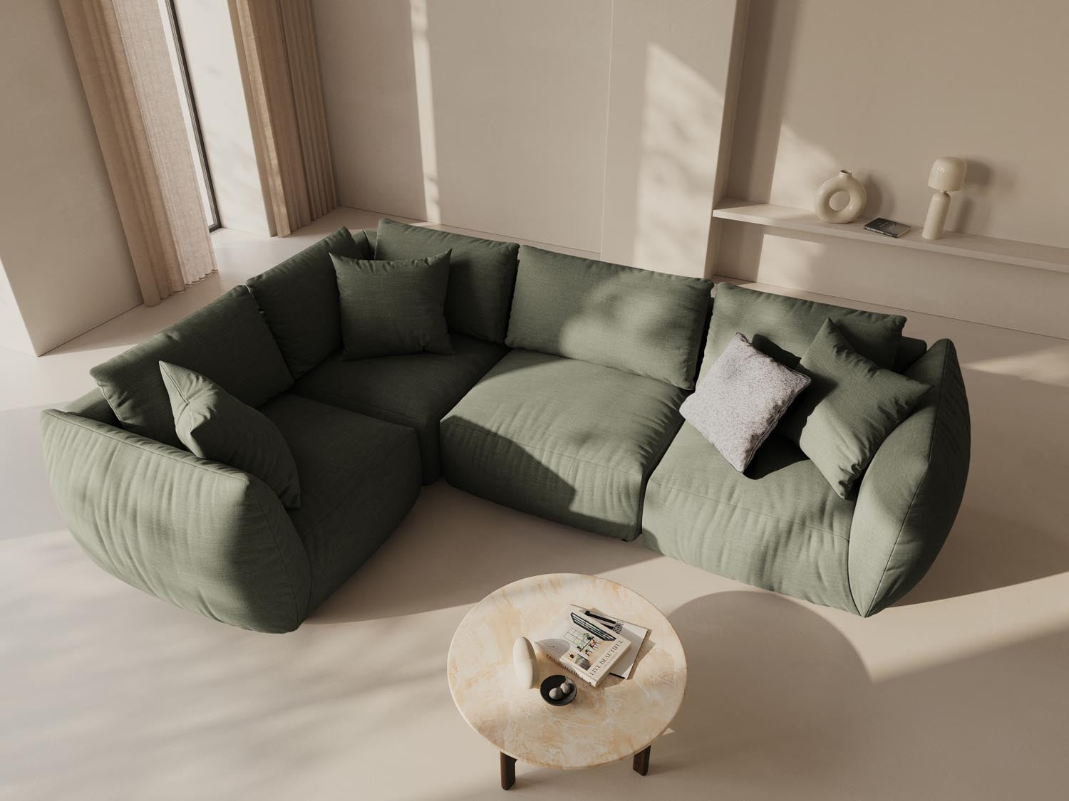 Elegantes Chris Ecksofa links in sanftem Blau, ideal für stilvolle Wohnräume. Komfortabel und modern, perfekt für entspannte Abende.