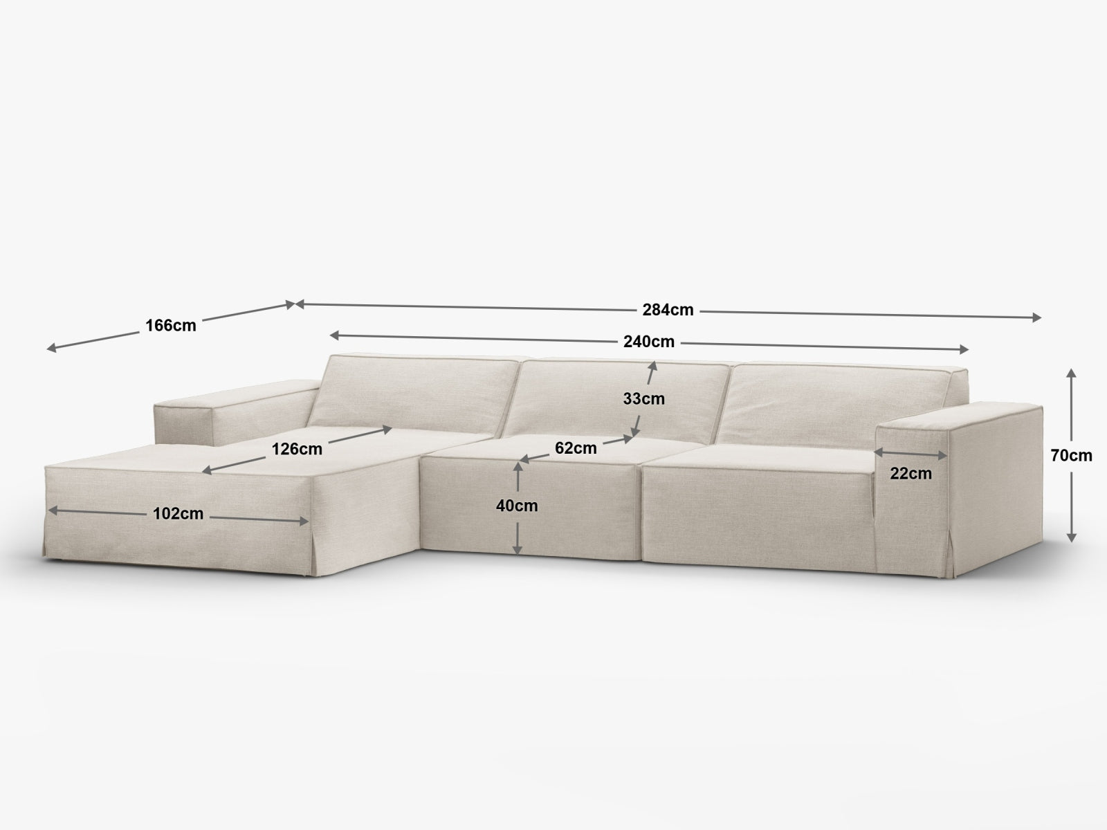 Jodie Modulares Ecksofa links 4 Sitzer in Natural präsentiert im Onlineshop von KAQTU Design AG. Ecksofa links ist von Micadoni