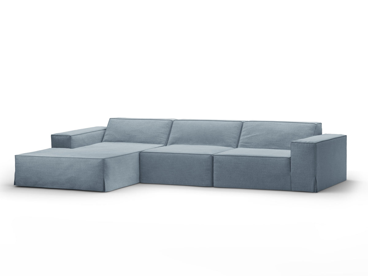 Jodie Modulares Ecksofa links 4 Sitzer mit abnehmbaren Bezug in Muted Blue-LINS präsentiert im Onlineshop von KAQTU Design AG. L-Sofa links ist von Micadoni