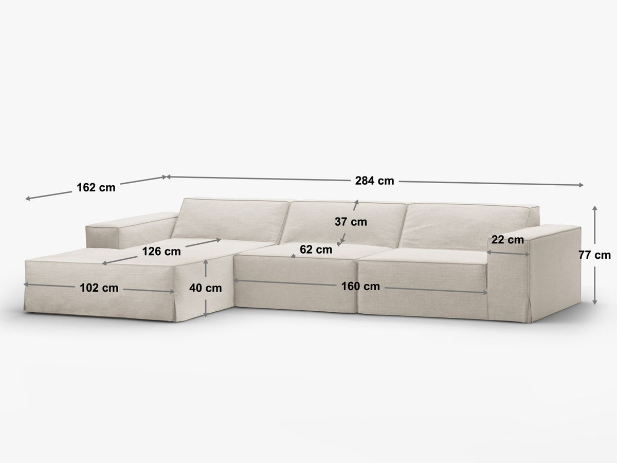 Jodie Modulares Ecksofa links 4 Sitzer mit abnehmbaren Bezug in Beige-LINS präsentiert im Onlineshop von KAQTU Design AG. Ecksofa links ist von Micadoni