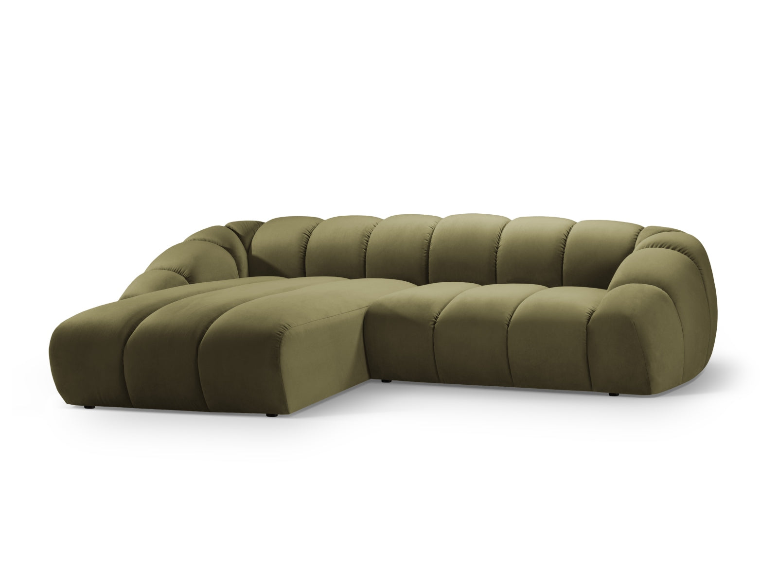 Elegantes Diana Velour Ecksofa in Grün, linksseitig, 4-Sitzer von Micadoni, ideal für stilvolle Wohnräume.