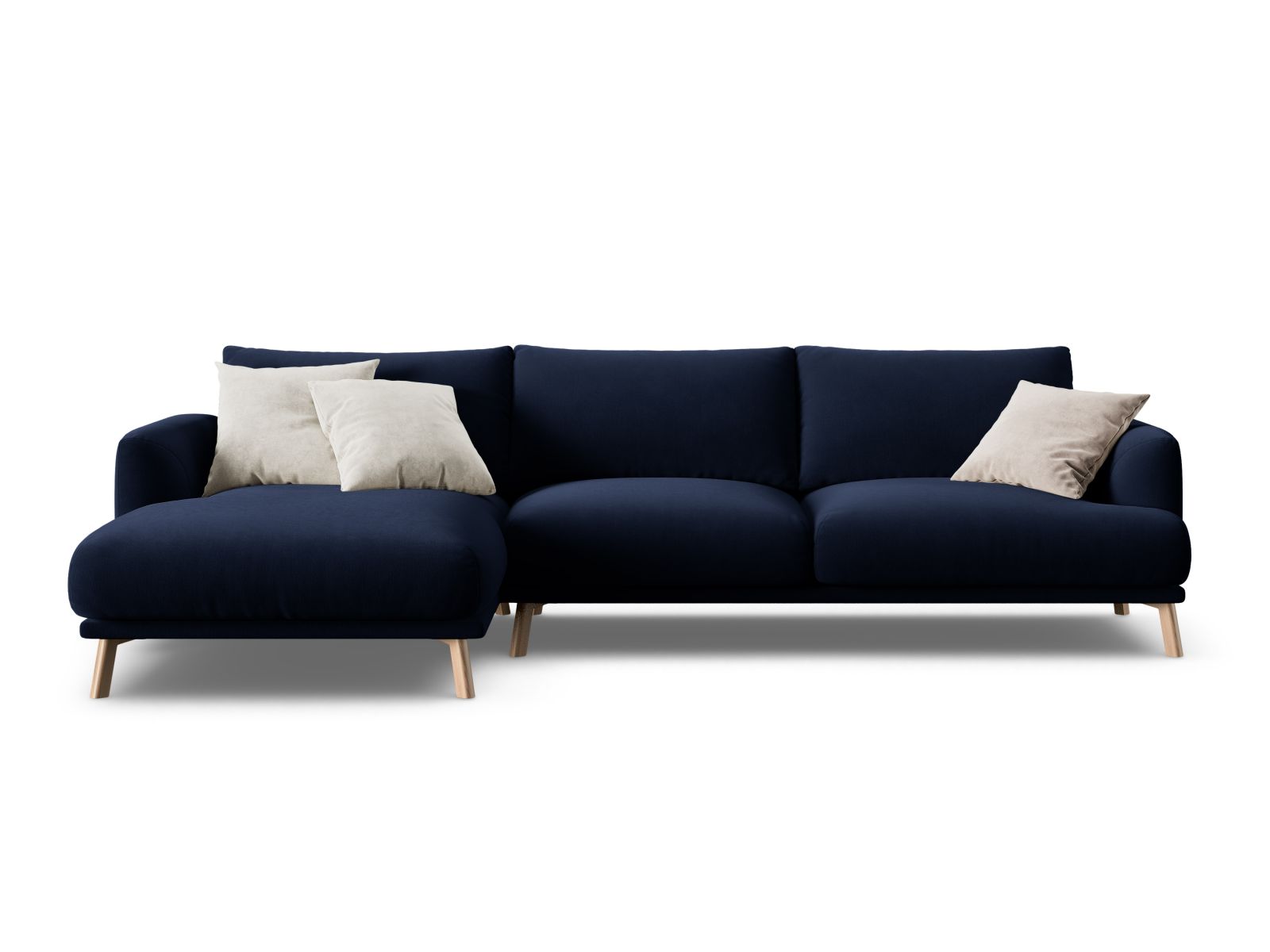 Elegantes 4-Sitzer Ecksofa links Naomi in Royal Blue-Salvador, ideal für entspannte Abende und ein modernes Wohngefühl.