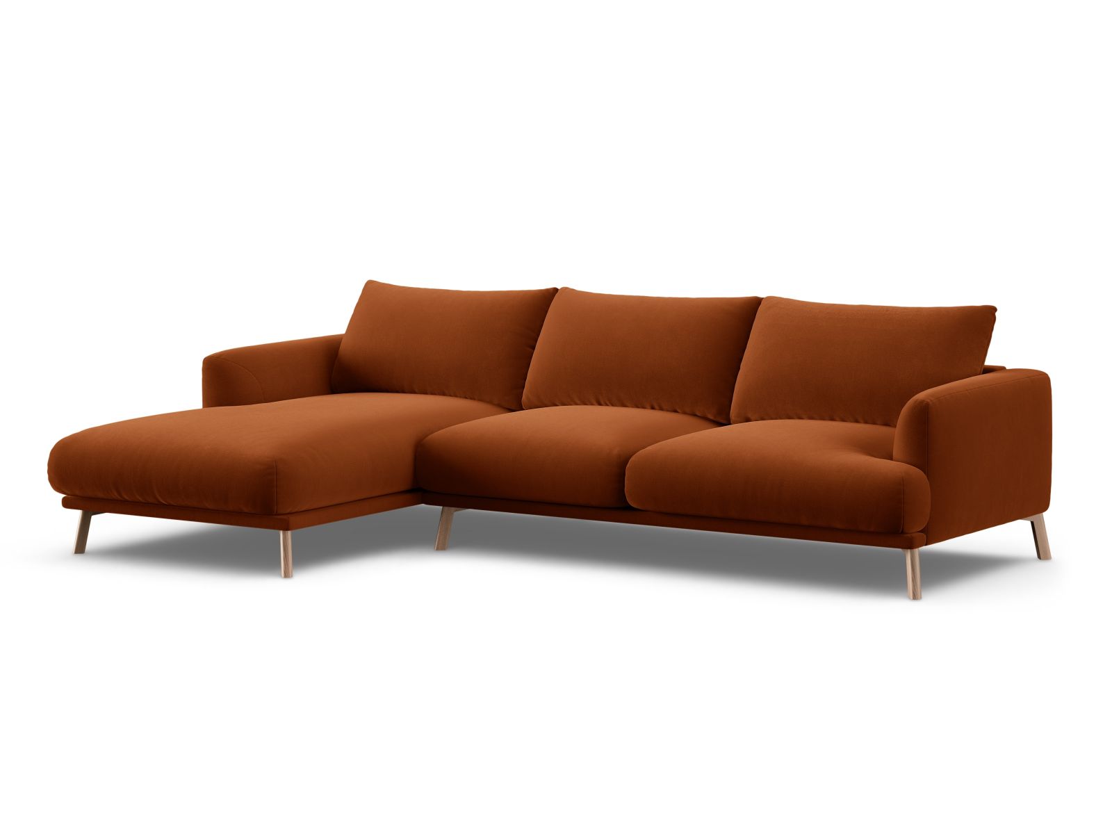 Stylisches 4-Sitzer Ecksofa links Naomi in elegantem Terracotta, perfekt für gemütliche Abende und stilvolle Wohnräume.
