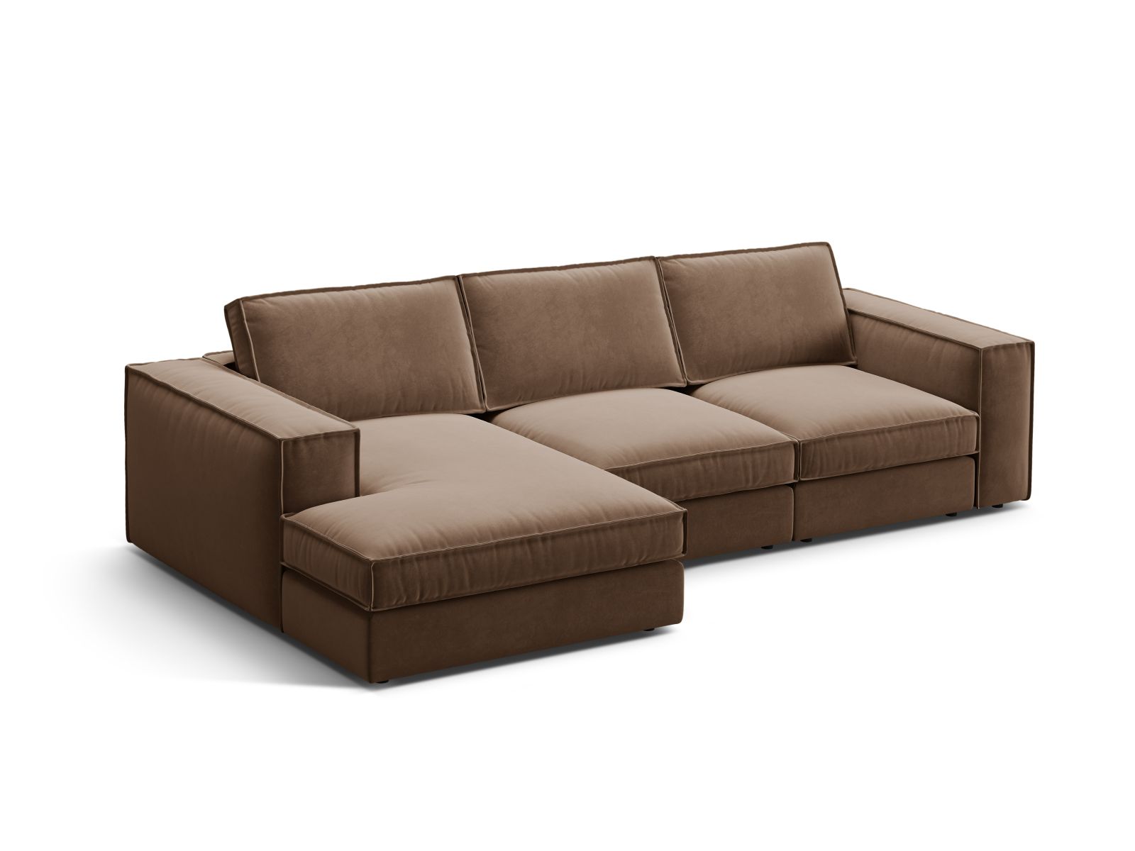 Elegantes 3-Sitzer Ecksofa links Pola in Chocolate-Salvador, ideal für stilvolle Wohnräume, erhältlich bei KAQTU Design AG.