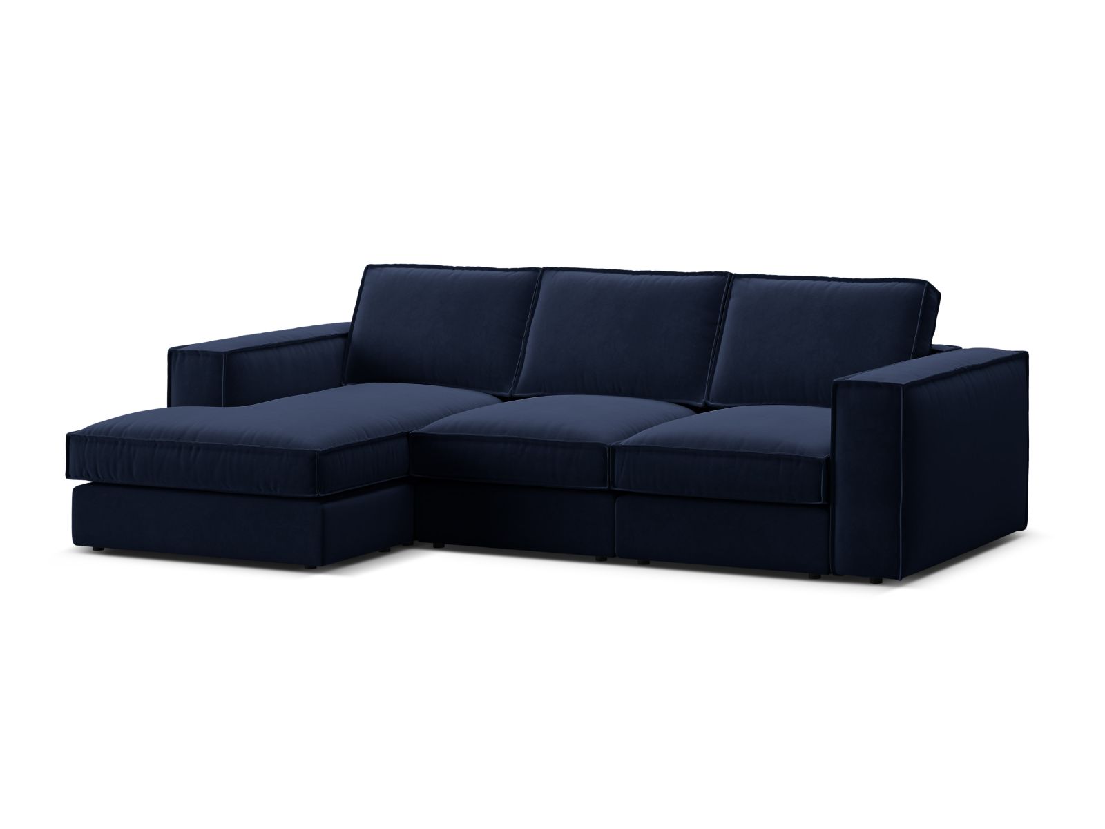 Elegantes 3-Sitzer Ecksofa links Pola in Royal Blue, ideal für stilvolle Wohnzimmer und entspannende Rückzugsorte.