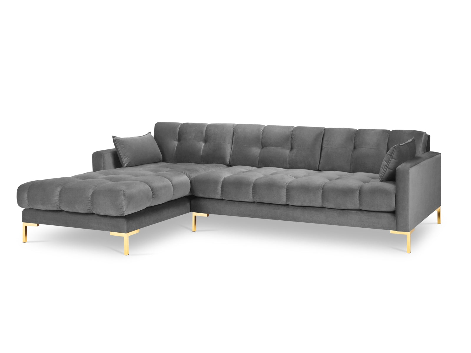 Mamaia Velour Ecksofa links 5 Sitzer in Light Grey/Gold präsentiert im Onlineshop von KAQTU Design AG. Ecksofa links ist von Micadoni