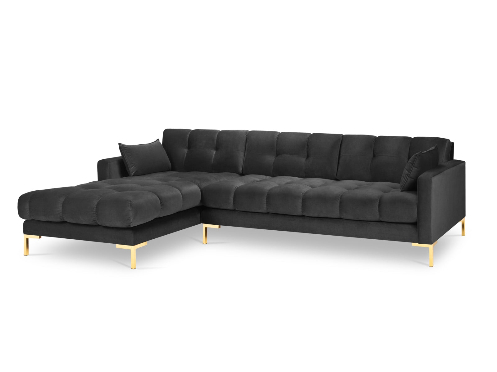 Mamaia Velour Ecksofa links 5 Sitzer in Dark Grey/Gold präsentiert im Onlineshop von KAQTU Design AG. Ecksofa links ist von Micadoni
